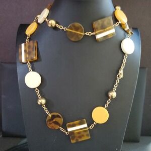 Kate Spade Tortoise Shell Geometric Resin Station Long Necklace Gold Tone Mod